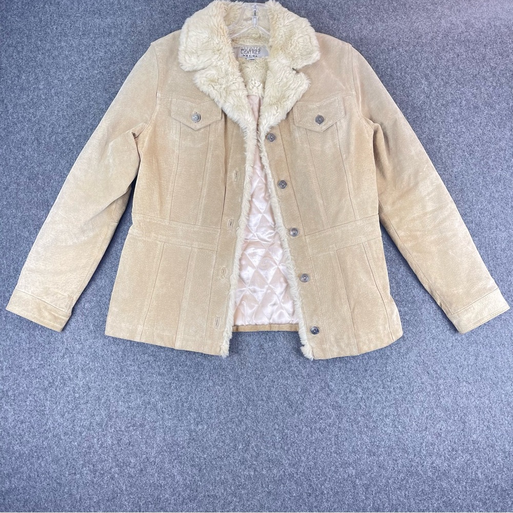 Wilson's Leather Maxima Suede Button Up Coat Womens Small Sherpa Trim Vtg Y2K